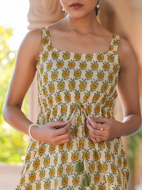 Cream Pure Cotton Floral Printed A-line Tunic